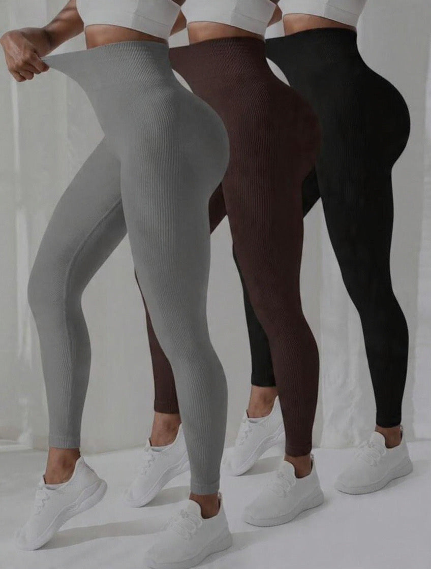 Sport 3pcs Solid Color Sports Leggings Spandex Yoga Women Pants