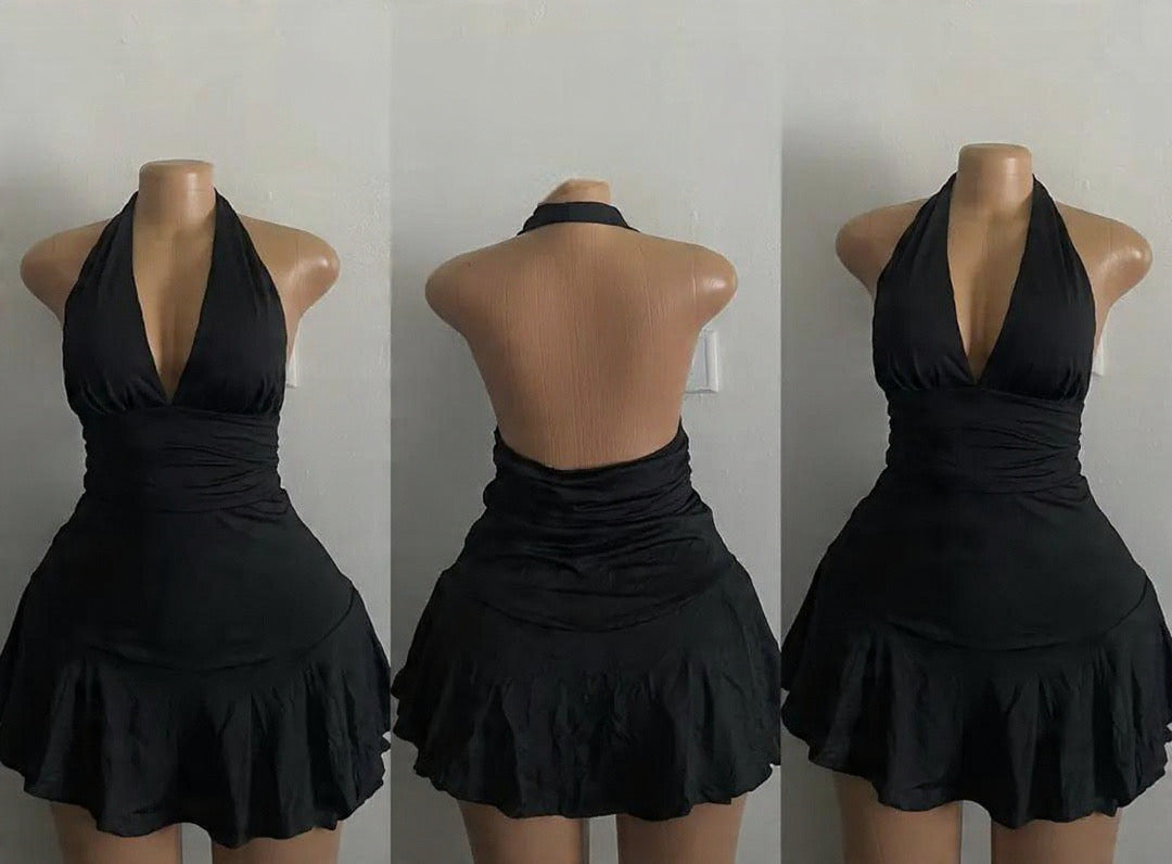 SXY Solid Color Halter Neck Backless Romper