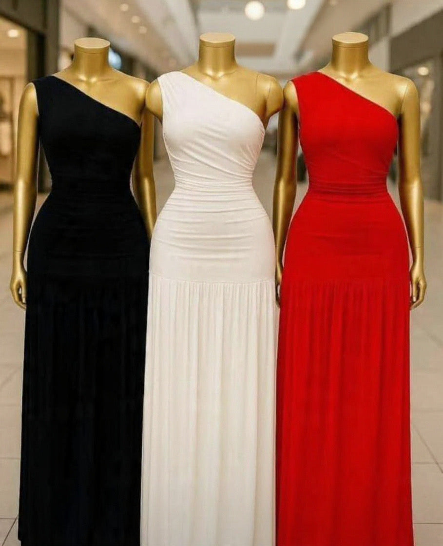 Joyfunear Asymmetrical Neck Ruched Formal Dress Elegant