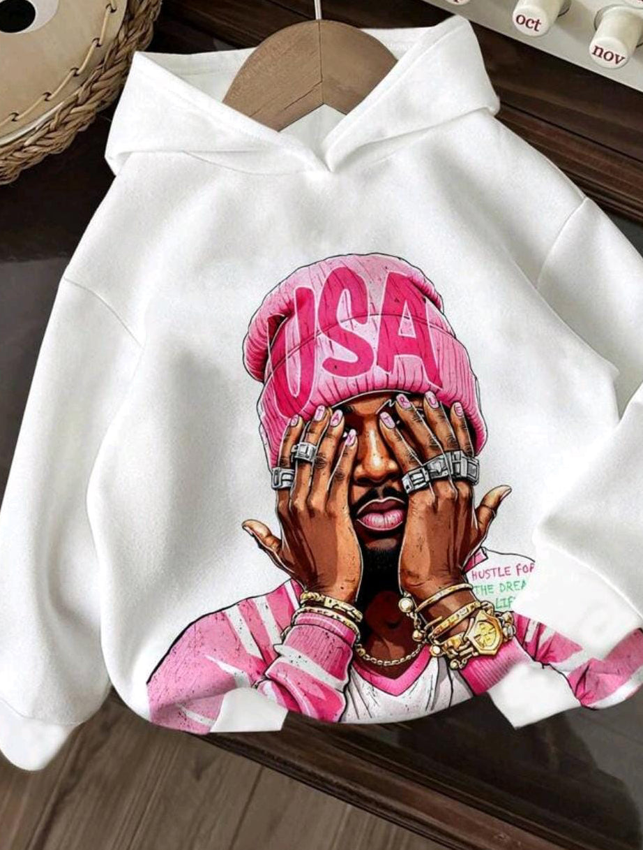 Slaydiva Women's Casual Street Portrait Print Hoodie Sweatshirt, Suitable For Autumn/Winter, Black Portrait Print,Fall