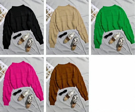 Franclia Ribbed Knit Solid Crop Sweater,Long Sleeve Tops Knit Pullover Fall Winter Sweater