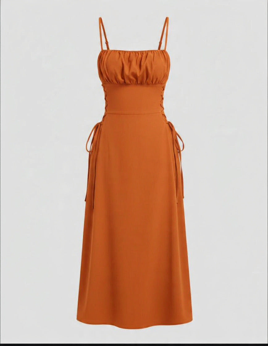 MOD Ruched Bust Lace Up Side Cami Dress,Summer Dresses For Women