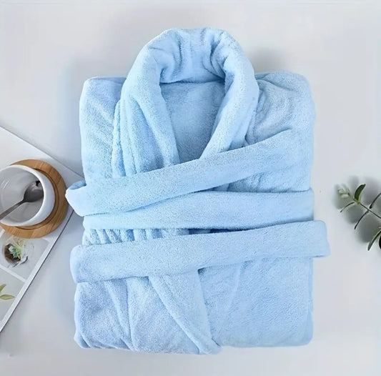 SweetSlumber Embroidery Women Plush Robe, Blue, Suitable For Teenage Girls, Autumn/Winter Homewear  Cozy And Elegant Details, For Fall Winter, Fluffy
