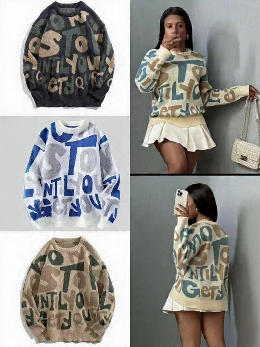 Vintage Casual Soft Patchwork Pullover Sweater, Warm Outdoor Knit Jumper, Spring/Autumn/Winter Uni sex