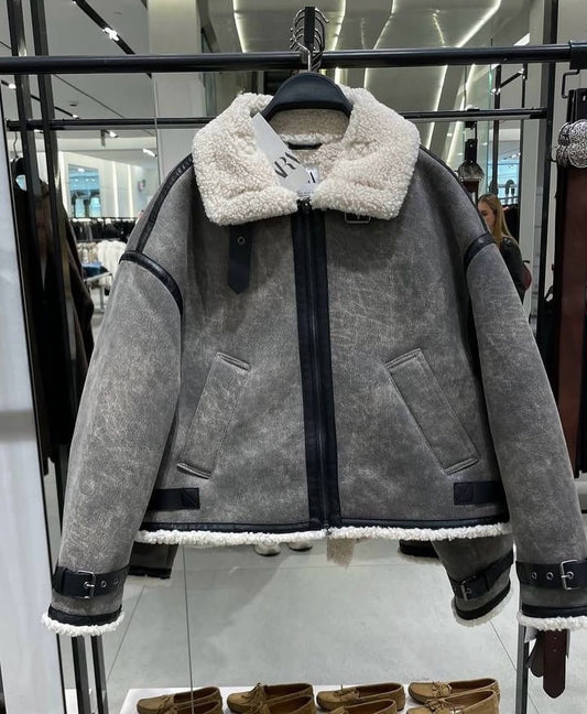 New Women's Faux Thermal Lined Motorcycle Short Jacket, Loose Casual Thickened Zip-Up Coat