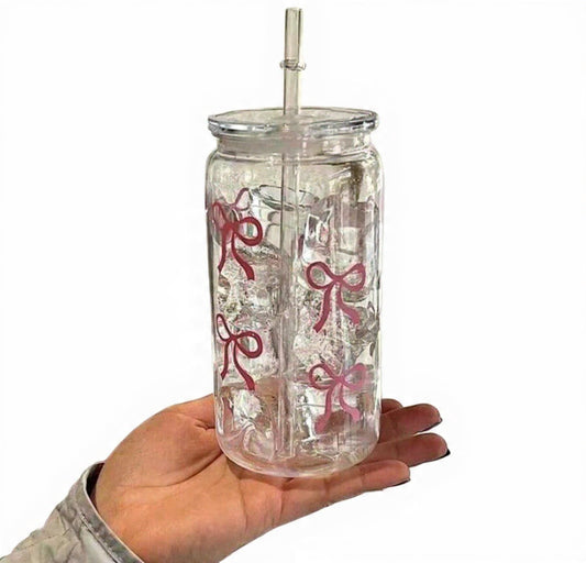 1pc Fashion 16oz Transparent Bow Plastic Tumbler With Lid And Straw, Perfect For Iced Coffee, Smoothies_Ideal Gift For Women And Sisters_Suitable For Office_Home Office, Back To School Season, Student Water Cup