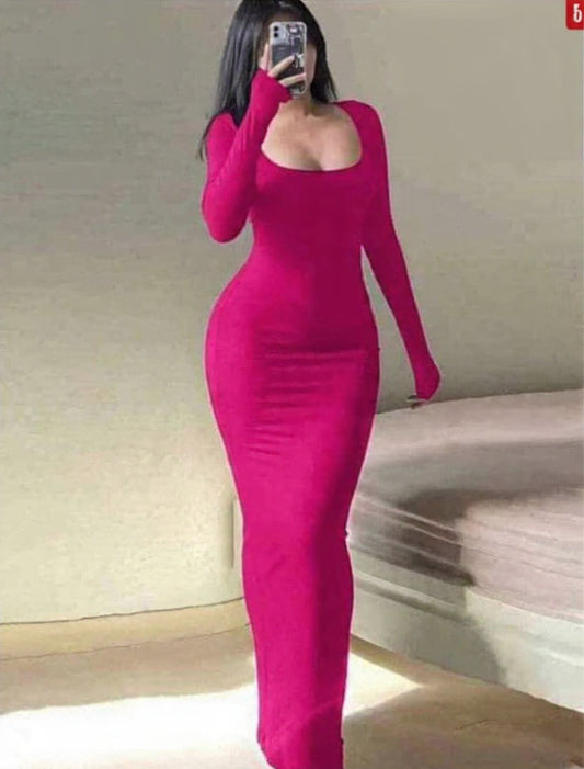 INAWLY Solva Solid Square Neck Bodycon Dress Fall Cloth For Women