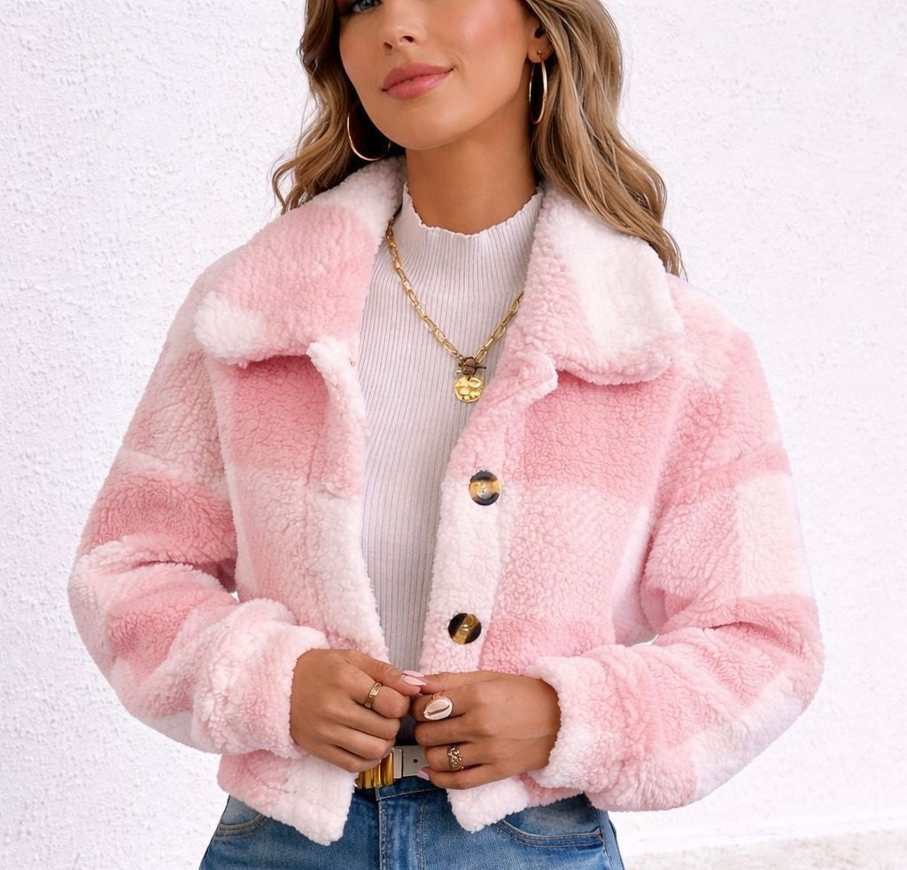 LUNE Buffalo Plaid Print Drop Shoulder Teddy Jacket In Fall/Winter