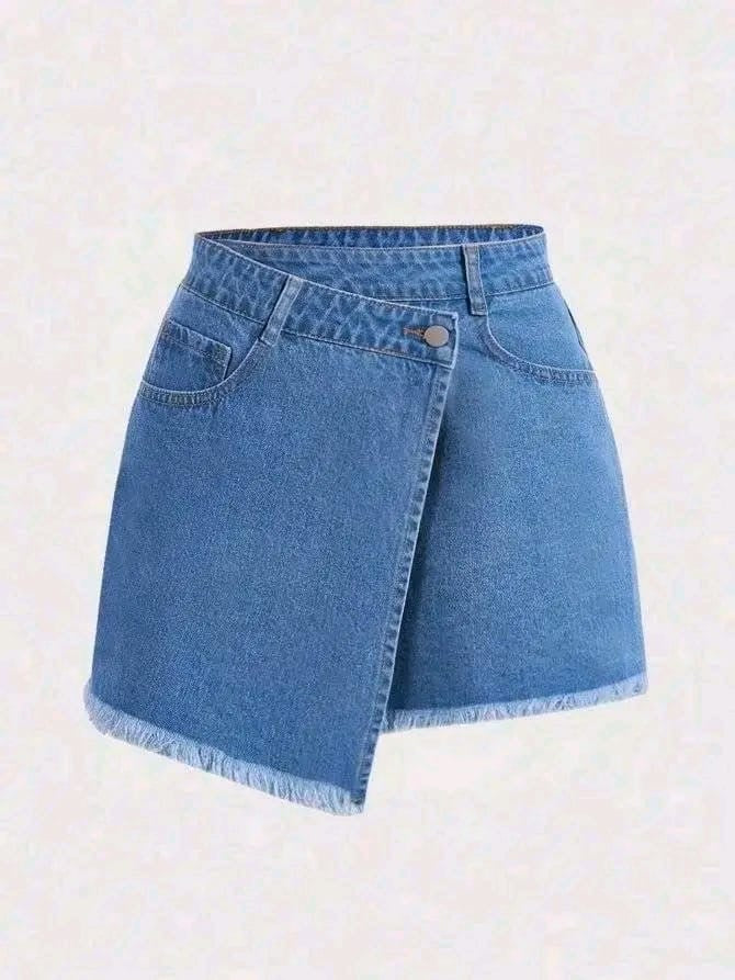 MOD  Women Asymmetric Hem Pocket Denim Skort