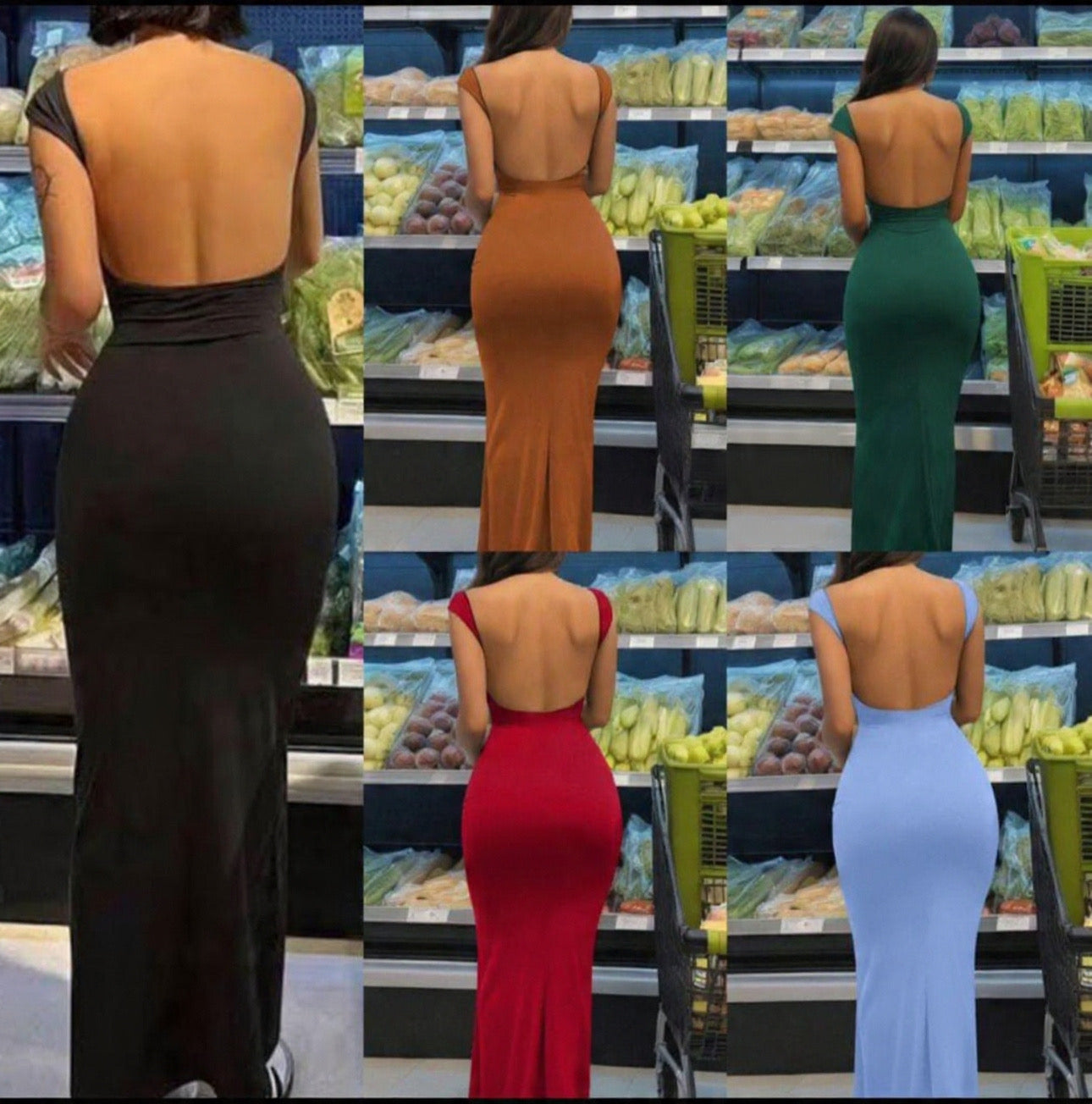 INAWLY Solva Women's Solid Color Backless Fish Tail Hem Dress