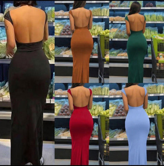 INAWLY Solva Women's Solid Color Backless Fish Tail Hem Dress