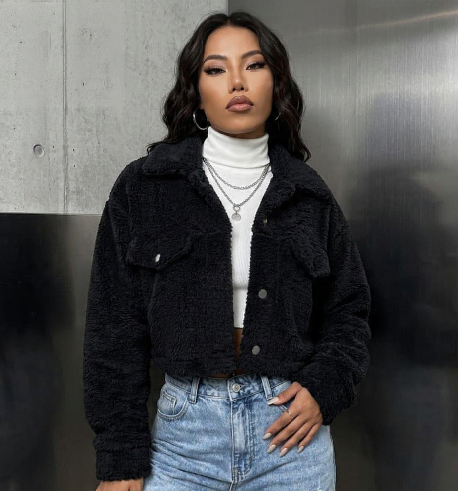 Flap Detail Flannelette Jacket Fall Winter Cloth For Women