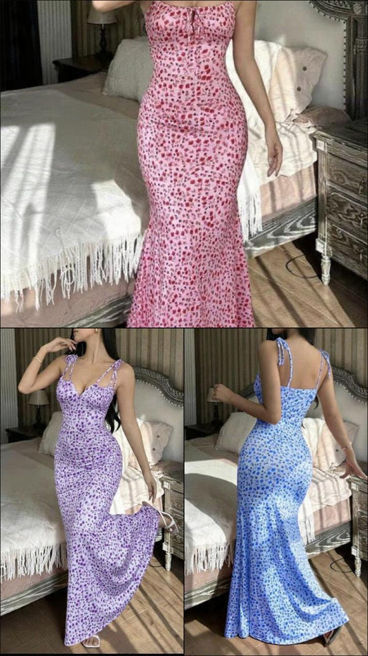 Women's Ditsy Floral Tie Front Dress With Fish Tail Hem, Summer Vacation Style  3-piece (X3 )