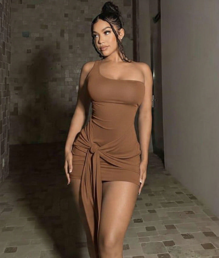Women's Solid Color Simple Everyday Asymmetrical Neck Dress